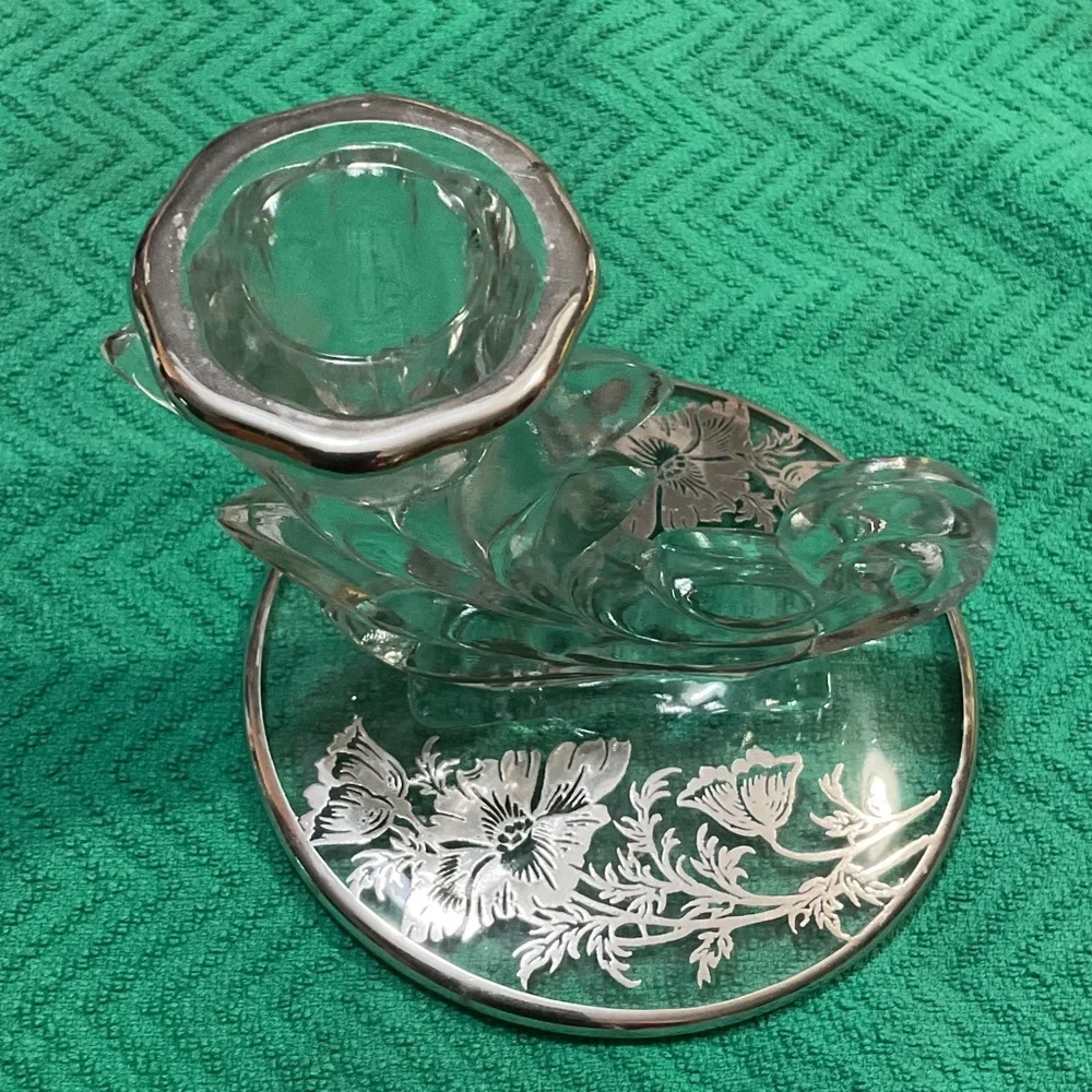 Clear Etched Glass Candle Holders - Pair